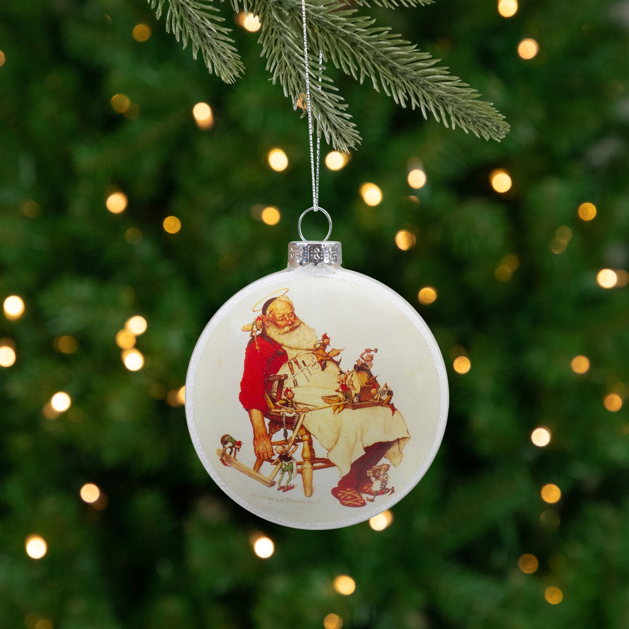 Northlight Norman Rockwell 'Santa and His Helpers' Glass Disc Christmas Ornament - 3"